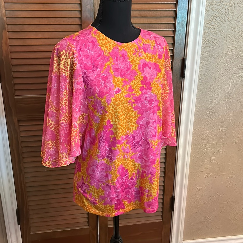Ted Baker Lilanya Metropolis Pink and Orange Flutter Sleeve Blouse